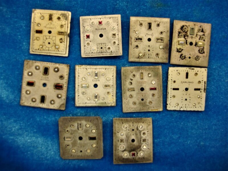 Vintage silver wristwatch dials, 10-piece lot, various designs, 19mm to 22mm