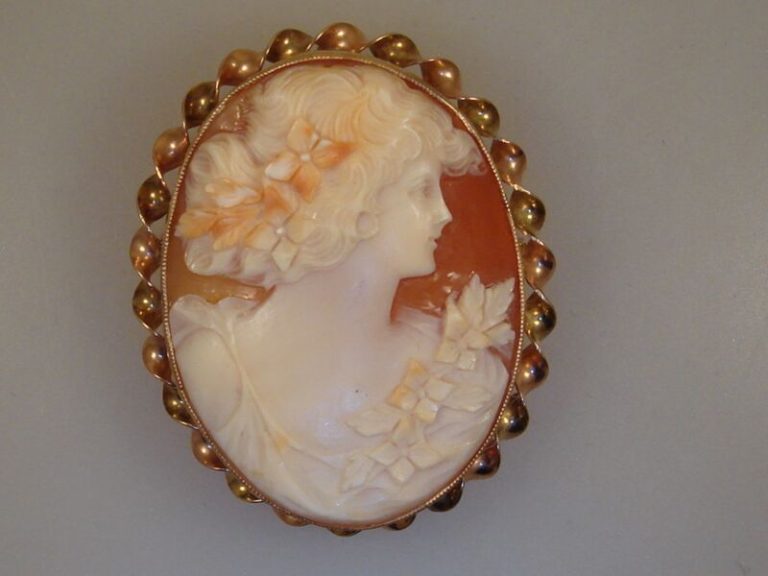 Vintage 1920s Art Nouveau 14K Gold Shell Cameo Pin & Pendant
