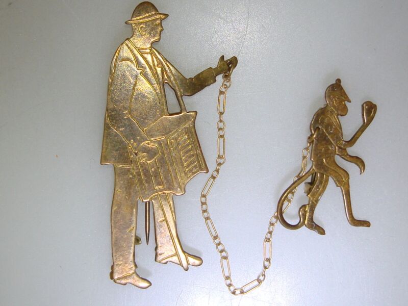 Vintage 1960s-70s organ grinder and monkey pin set
