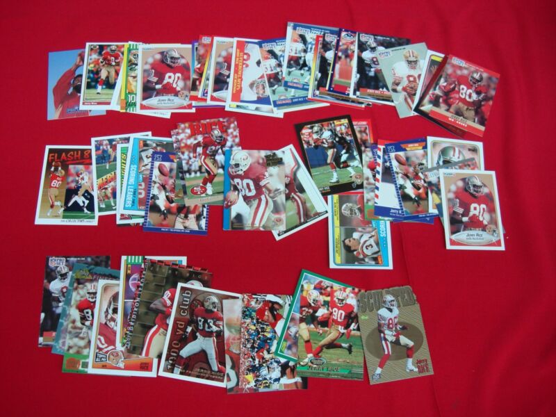 Collection of over 50 Jerry Rice San Francisco 49ers football cards, vintage and modern