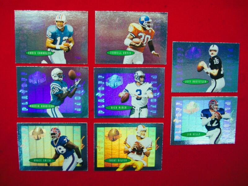 1996 Playoff Contenders Open Field cards featuring Jim Kelly, Terrell Davis and more