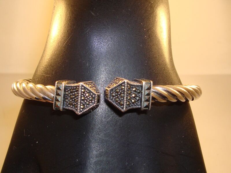 Vintage Italian sterling silver marcasite bracelet signed 'A' - 925 Italy