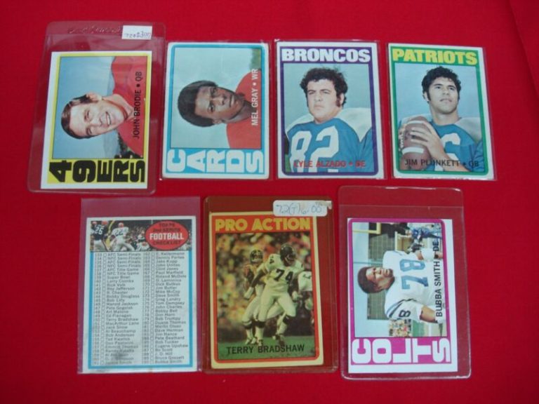 Vintage 1972 Topps Better Player Football Cards featuring Terry Bradshaw, John Brodie, Bubba Smith and Lyle Alzado.
