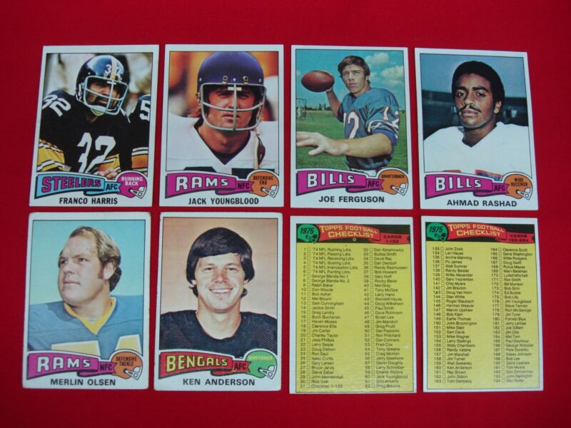 Vintage 1975 Topps Football Card Lot featuring Franco Harris and Merlin Olsen