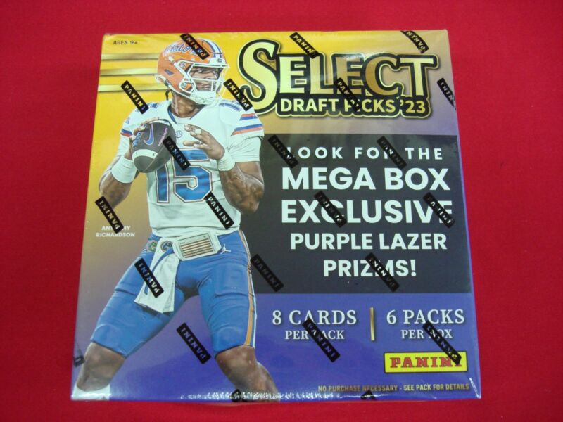 2023 Select Draft Picks Football Mega Box - Contains Purple Lazer Prizms & Rookie Stars