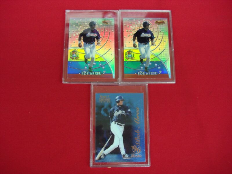 Bobby Abreu baseball card lot including a 1996 Select Certified Blue and two 1997 Bowman's Best Refractors