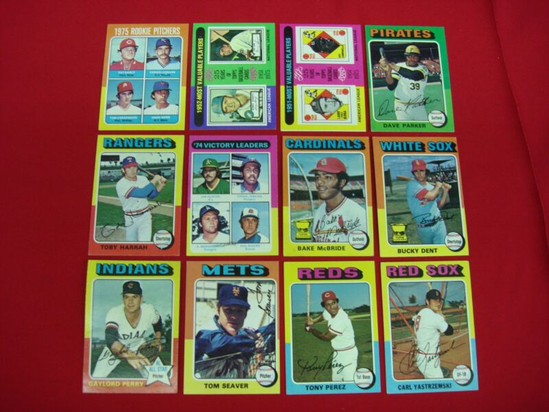 Vintage 1975 Topps Baseball Cards featuring Yastrzemski, Seaver, Perez & Niekro