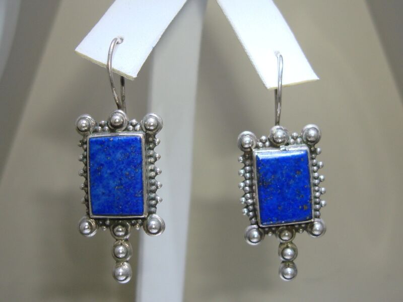 Vintage Sterling Silver & Lapis Earrings, Signed SU (925)