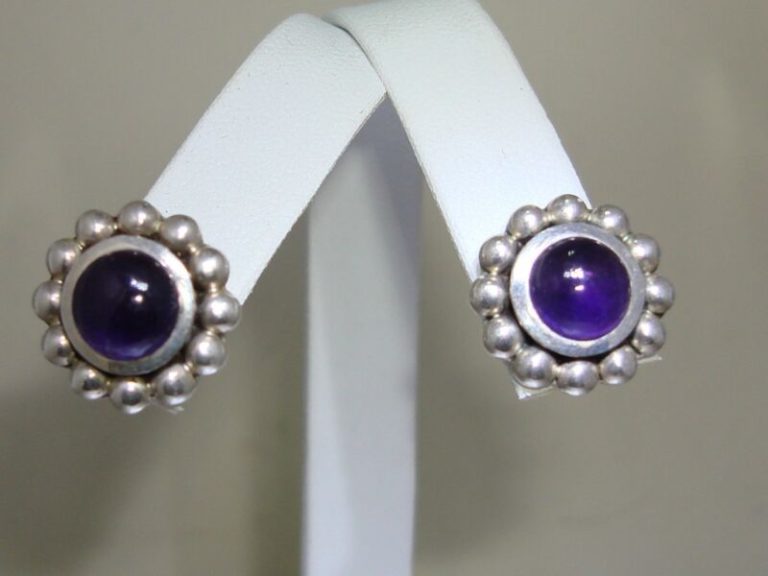 Genuine Amethyst Sterling Silver Stud Earrings