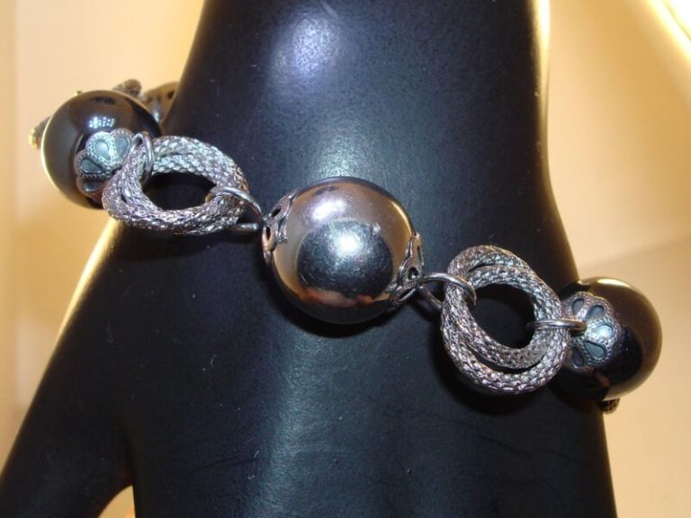 Simona Collini Italy Stainless Steel Bracelet - Filigree Bead & Ring Design, 8 Inch
