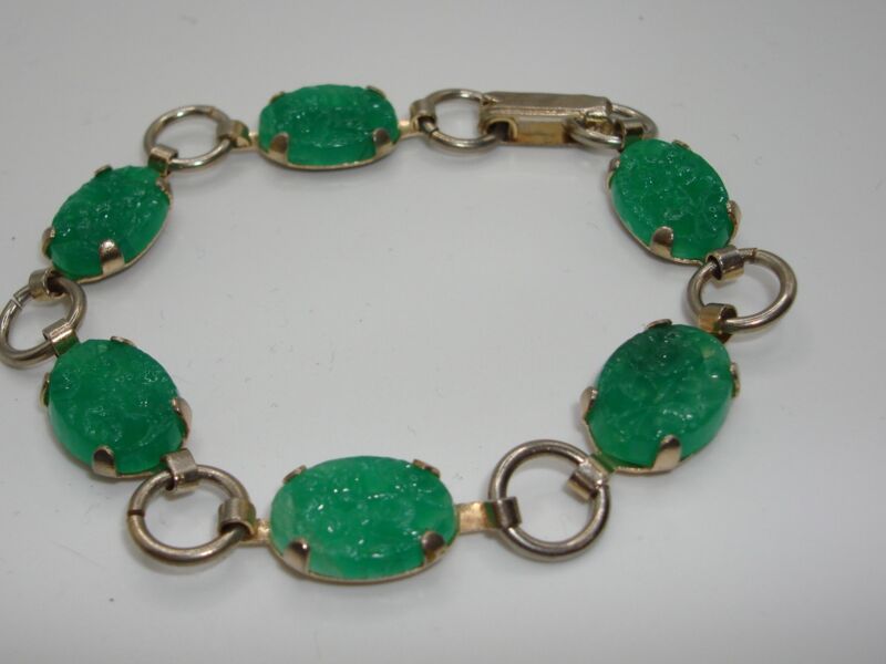 Vintage 1940s-50s Peking glass bracelet with silver oval cabochons
