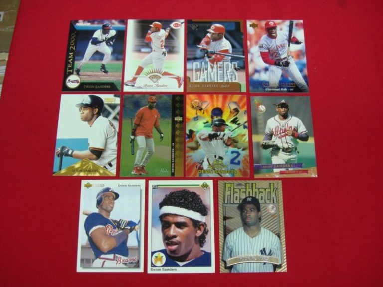 Deion Sanders baseball card lot featuring his rookie card and Chrome Flashback insert