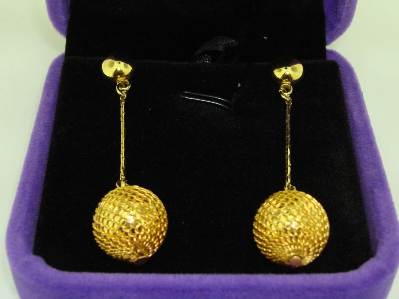Gold mesh dangle earrings, near mint condition