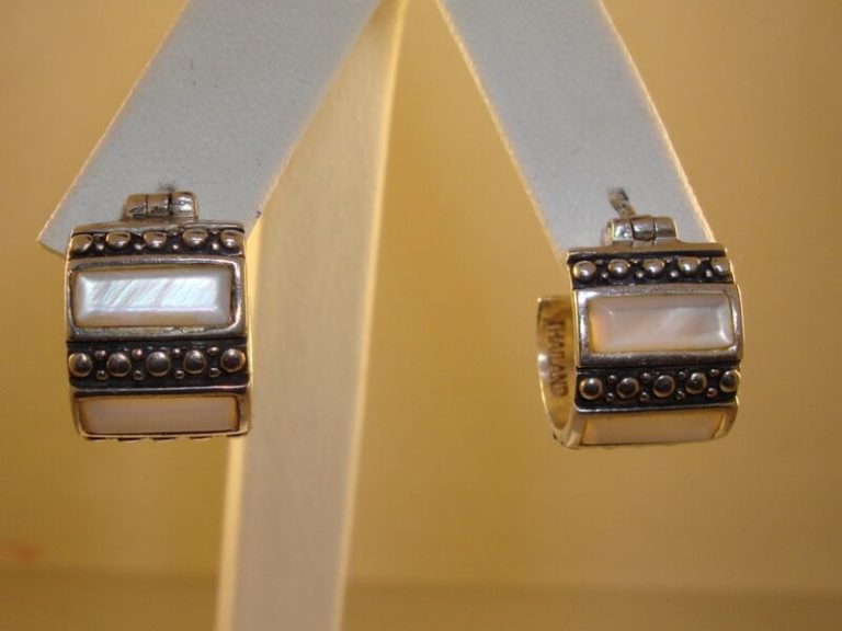 Sterling Silver MOP Inlay Hoop Earrings - A925, Pre-Owned Excellent Condition