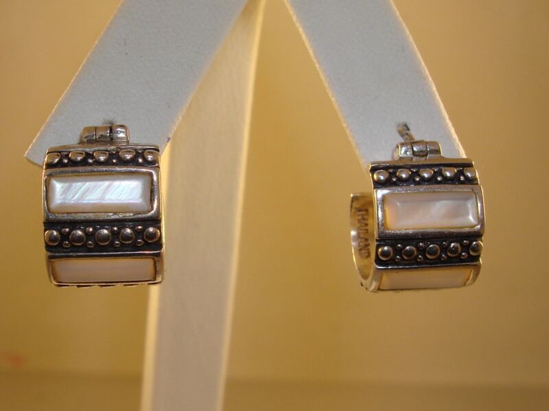 Sterling Silver MOP Inlay Hoop Earrings - A925, Pre-Owned Excellent Condition