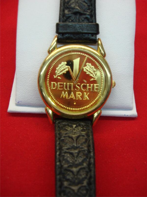 Vintage Franklin Mint German Deutsche Mark Watch – 1991 Quartz, Gold Plated & Sterling Silver Dial