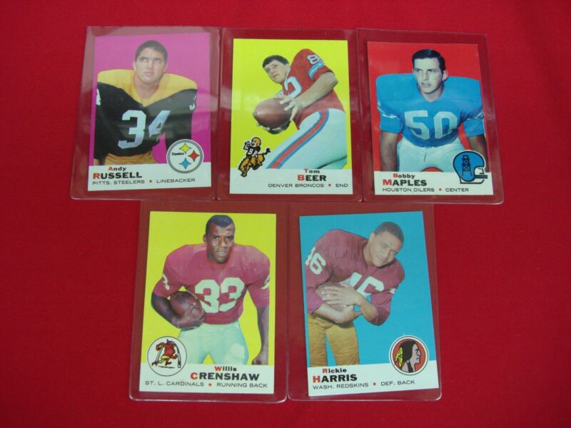 Five vintage 1969 Topps Football cards in Near Mint or better condition