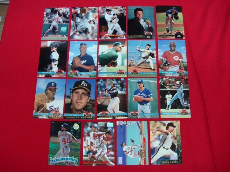 Stadium Club (TSC) baseball card lot featuring parallel and premium cards from various sets, including 1st Day Issue, Members Only, Matrix, and Extreme Players.