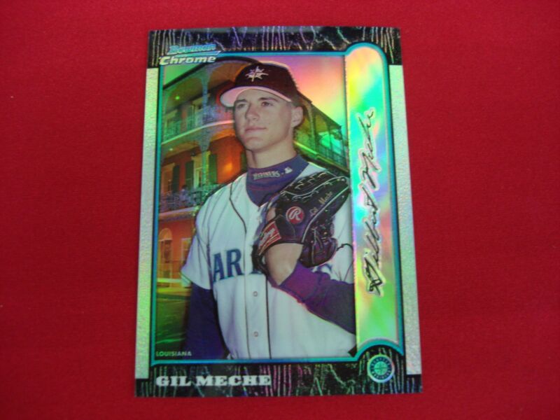 1999 Bowman Chrome Gil Meche #193 Refractor baseball card. Serial number 001/100.