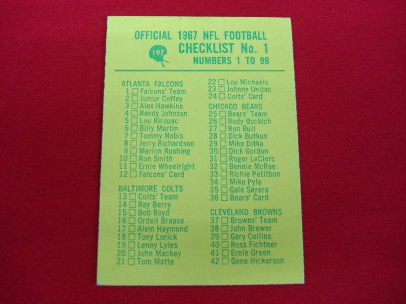 Vintage 1967 Philadelphia Football Checklist Card #167 in Excellent Condition