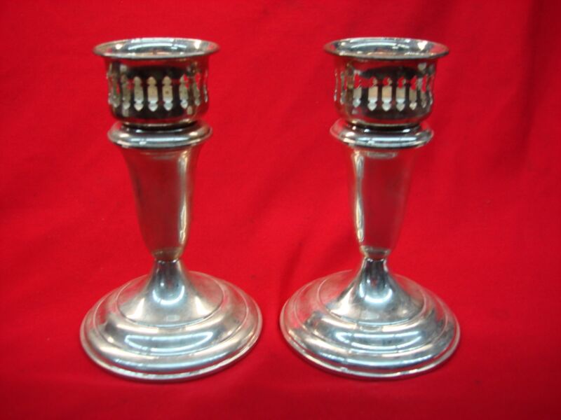 Vintage Empire Sterling Silver Candle Sticks (Weighted) w/Adapters - Excellent Condition
