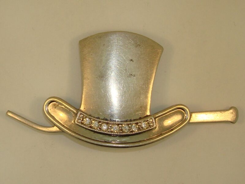 Vintage signed sterling silver top hat rhinestone pin