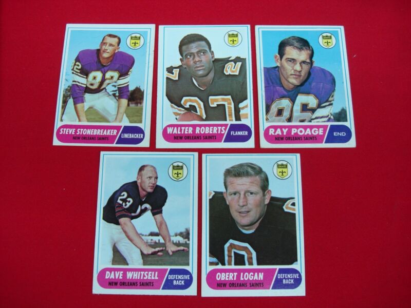 Five (5) 1968 Topps New Orleans Saints Football Cards in EX/Better Condition