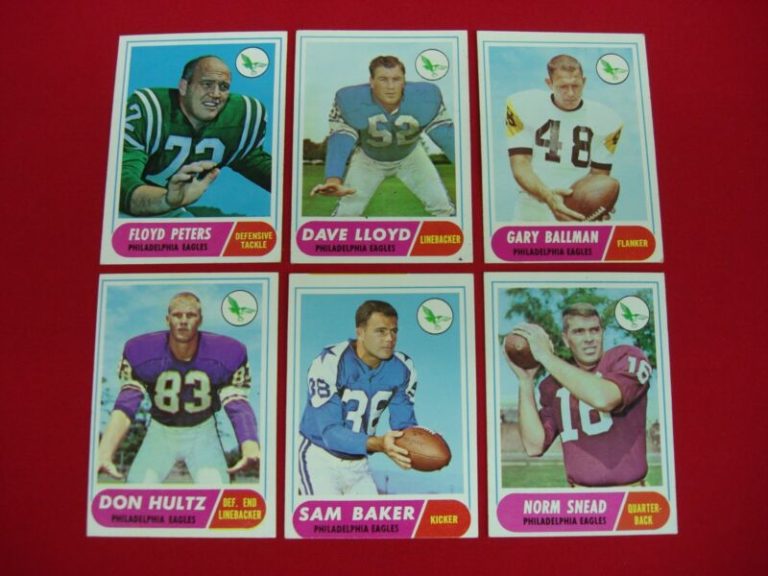 Vintage 1968 Topps Philadelphia Eagles football card lot of six cards in excellent condition