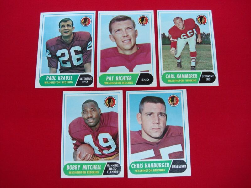 Vintage 1968 Topps Washington Redskins football card lot of 5 in Excellent/Better condition