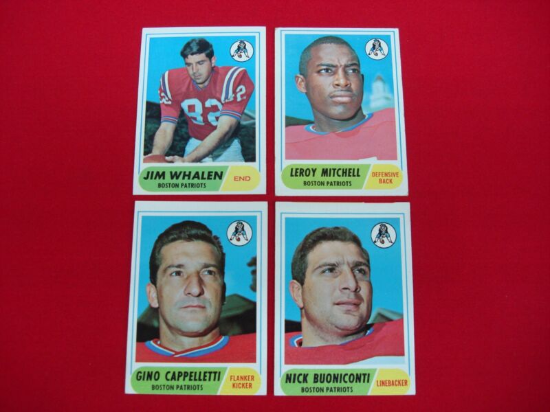 Vintage 1968 Topps Boston Patriots football card lot of four cards in Excellent/Near Mint condition