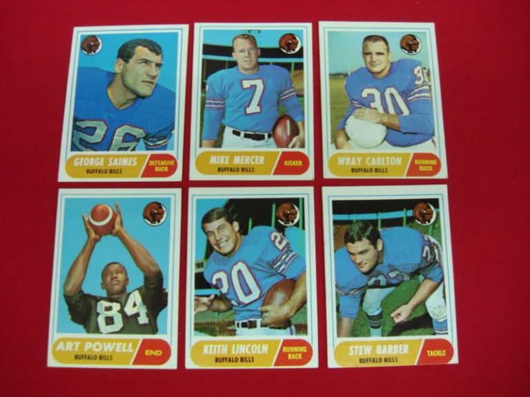 1968 Topps Buffalo Bills football card lot of six cards in excellent/near mint condition.