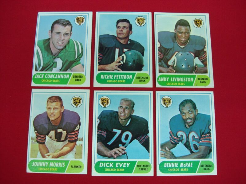 Vintage 1968 Topps Chicago Bears Football Card Lot