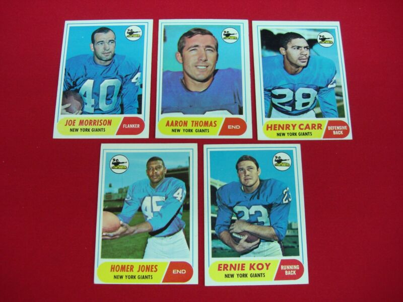 Vintage 1968 Topps New York Giants football card lot of 5