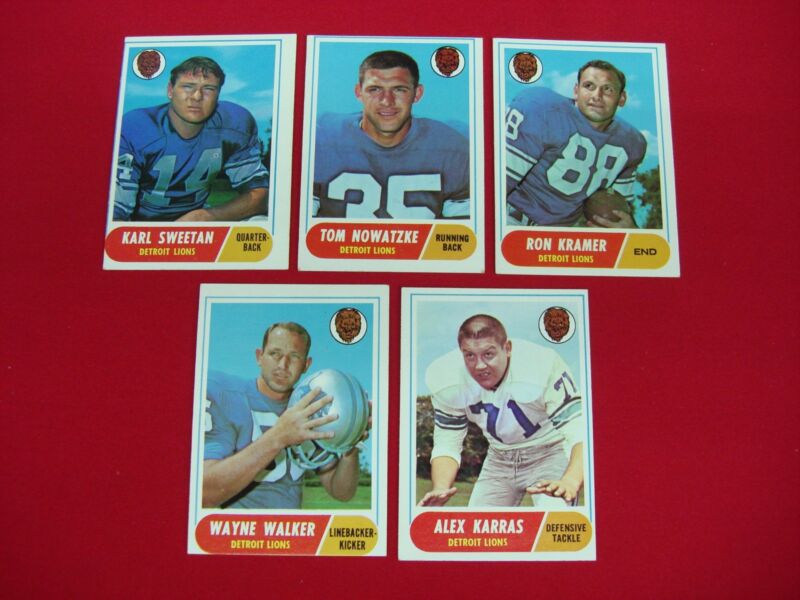 Vintage 1968 Topps Detroit Lions football card lot of 5, graded EX/BETTER