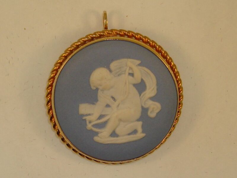 Vintage Van Dell gold-filled angel pin/pendant with Wedgewood plaque