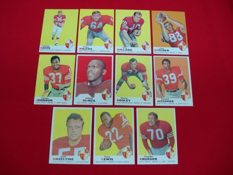 Collection of 11 vintage 1969 Topps San Francisco 49ers football cards