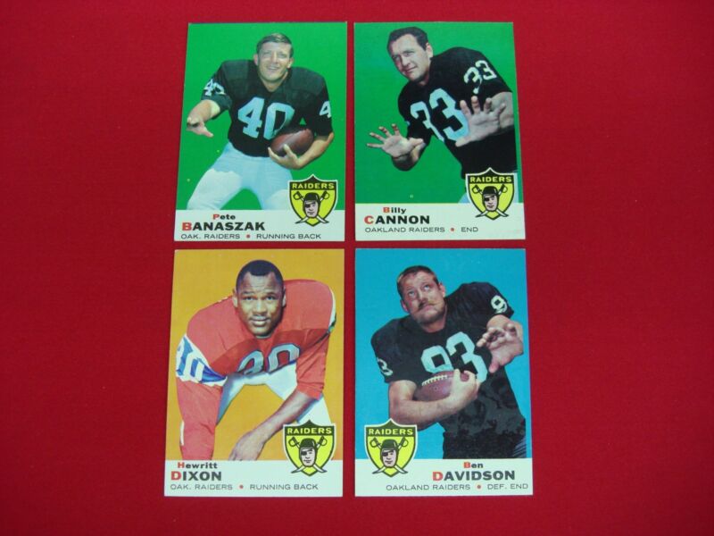 Vintage 1969 Topps Oakland Raiders Football Card Lot (4 Cards)