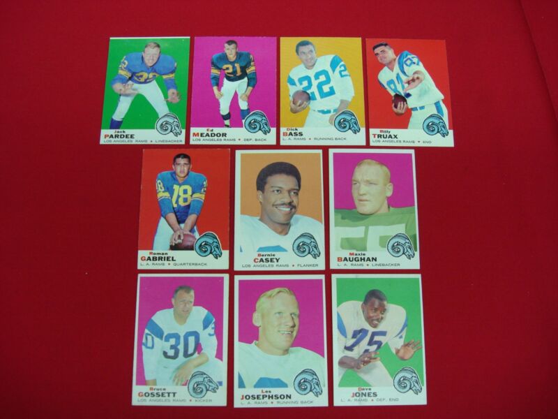 1969 Topps Football Rams card lot of 10 cards in Excellent/Better than average (EX/BTR) condition.