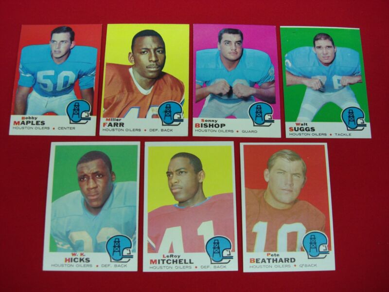 Vintage 1969 Topps Football Houston Oilers Card Lot of 7 (EX/BTR)