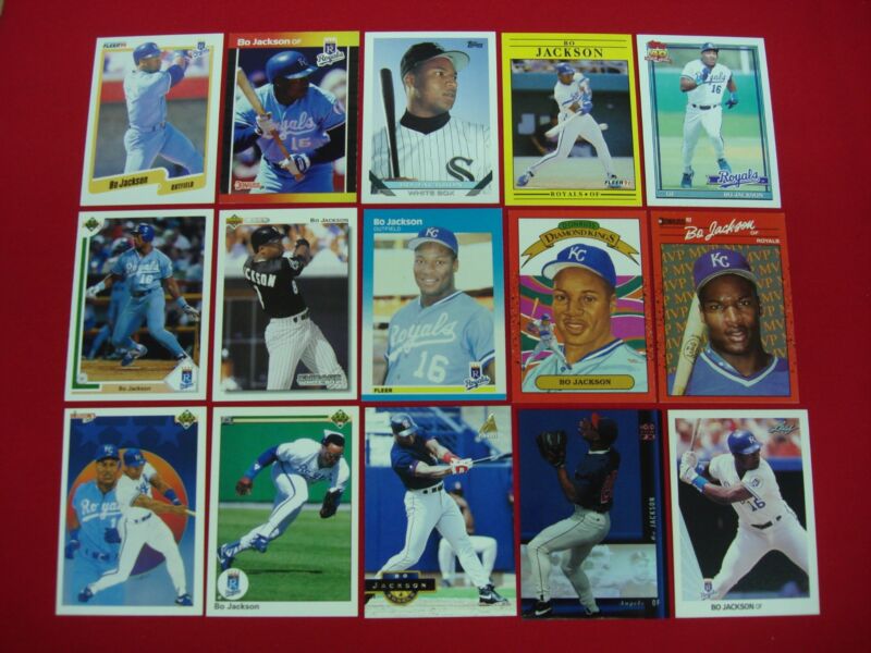 Bo Jackson baseball card lot, 15 cards from 1989-1994 Royals & White Sox