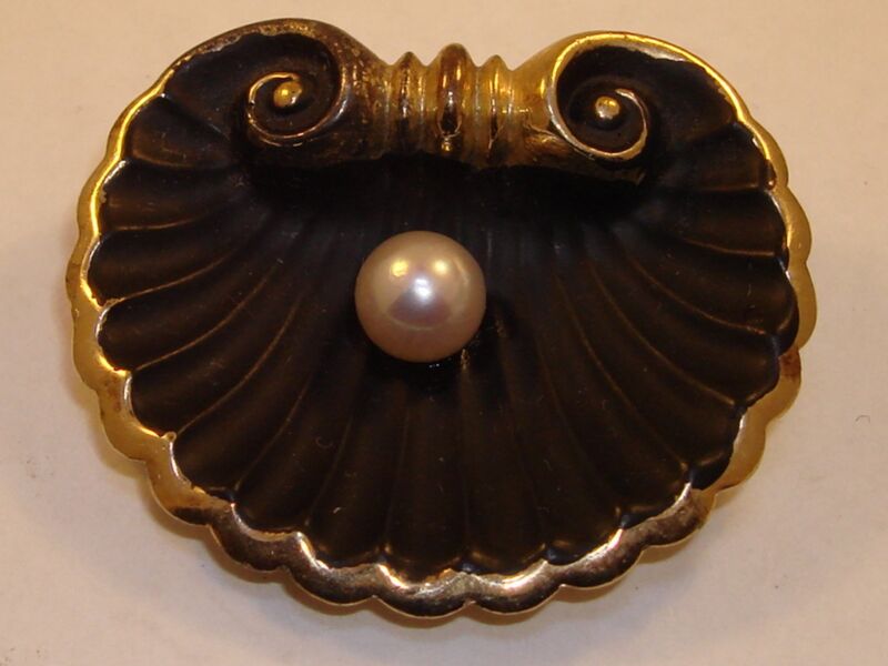 Vintage Karen Lynne sterling silver and freshwater pearl shell pin, signed