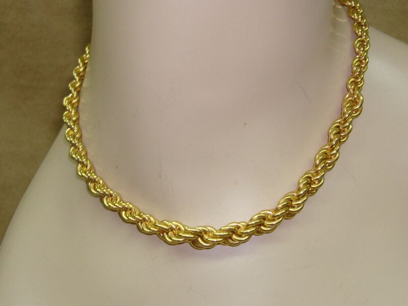 Vintage Trifari Gold Tone Rope Choker Necklace, Crown Hallmark, 15 Inch Mint Condition