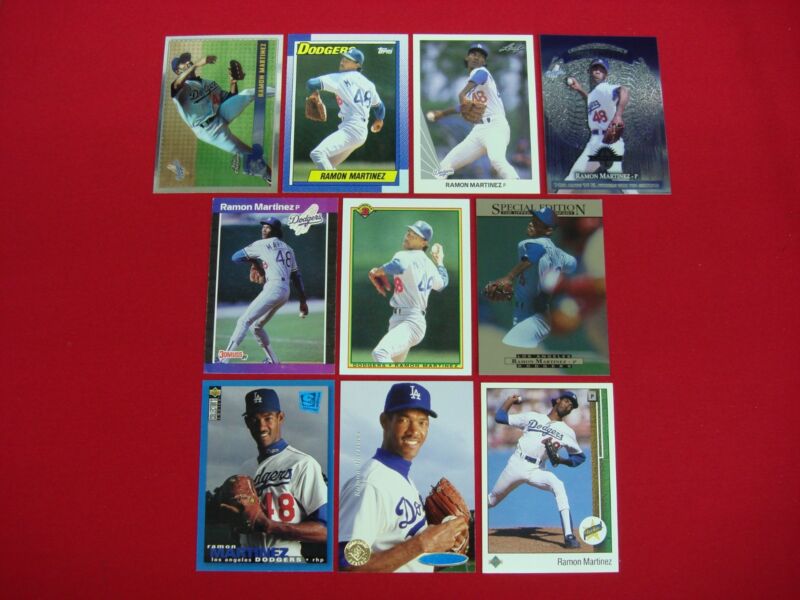 Ramon Martinez Dodgers baseball card lot including rookie cards, second-year cards, and premium cards.
