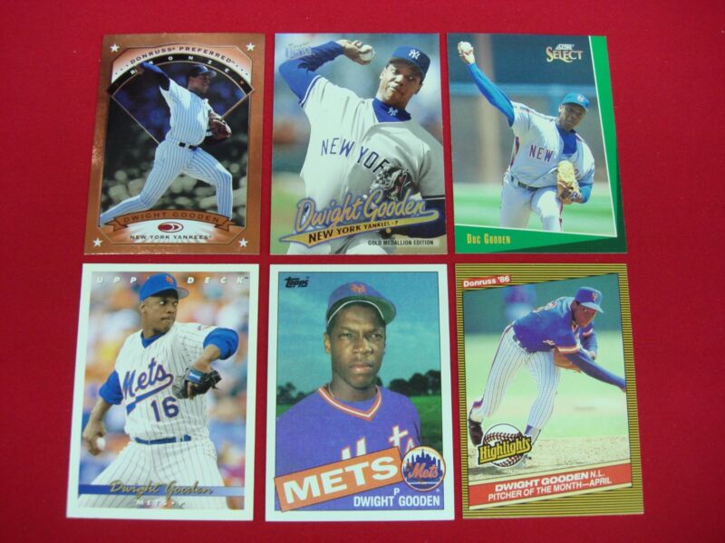 Collection of Dwight 'Doc' Gooden baseball cards, including a rookie card, 2nd year card, and gold medallion card.
