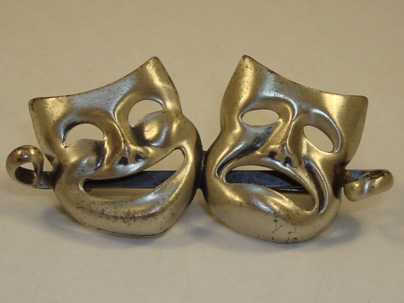 Vintage Beau Sterling Silver Comedy & Tragedy Masks Brooch Pin