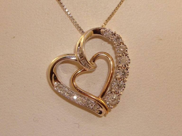 Sterling silver and diamond heart pendant necklace