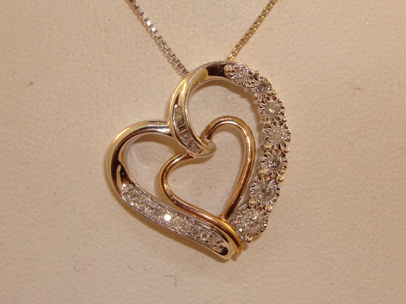 Sterling silver and diamond heart pendant necklace