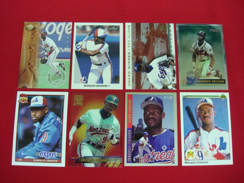 Marquis Grissom baseball card lot of 8 cards including rookies, inserts, premiums, and chrome