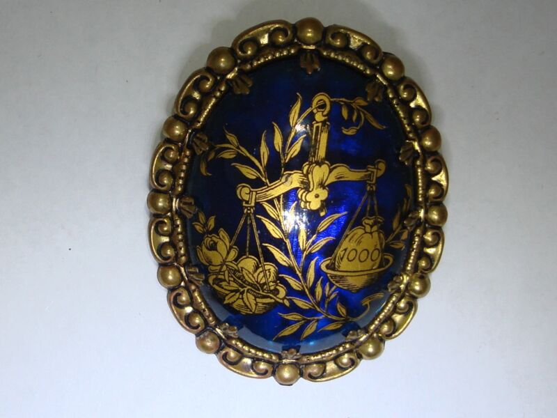 Vintage 1960s West German cobalt blue glass pin brooch with floral and scale design