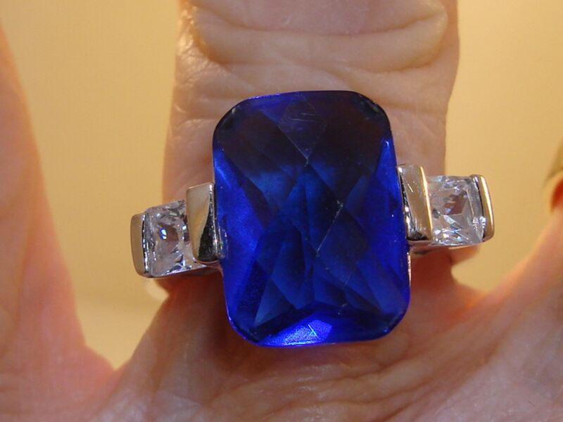 Sterling silver cushion cut blue stone ring, size 7